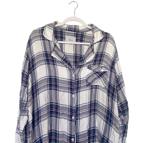 Rails Sleep Shirt White Sky Mauve Plaid Button Front Nightgown Blue/White Large - Picture 5 of 11